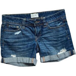 Womens Aeropostale Shorty Distressed Cuffed Dark Wash Denim Jean Shorts - Sz 1/2